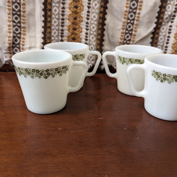 Vtg. Pyrex Coffee Tea Cup Spring Blossom Crazy Daisy Green Flower No 1410 4 pcs - Picture 5 of 5